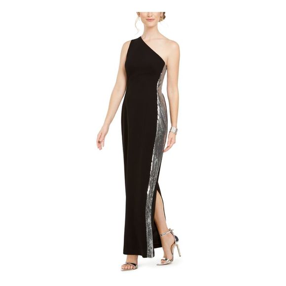 VINCE CAMUTO Womens Black One-shoulder Sleeveless Maxi Evening Dress Petites 4P - Picture 1 of 4